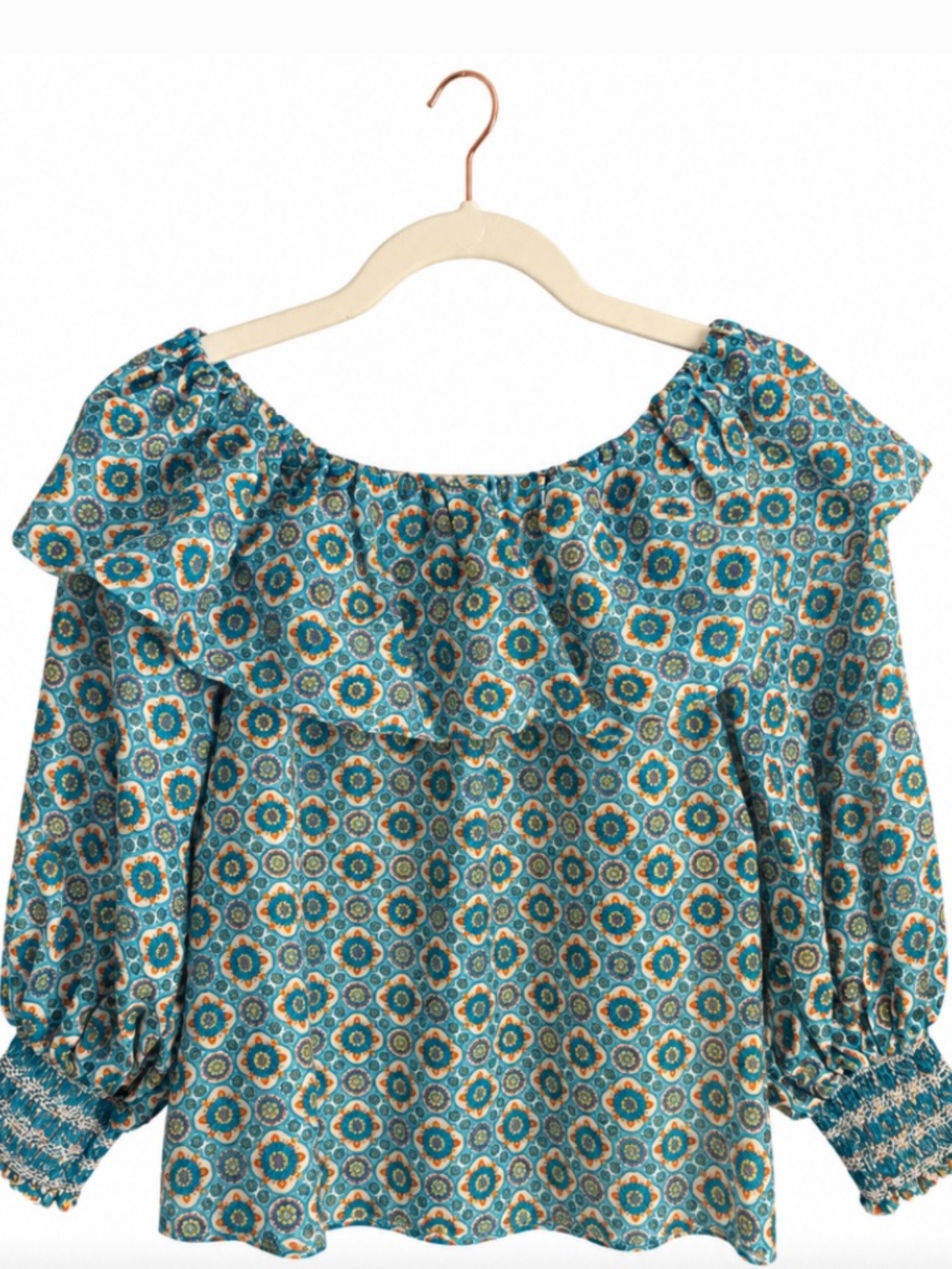Alice + Olivia XS Silk Cotton Floral Print Puff Sleeve Blouse Top